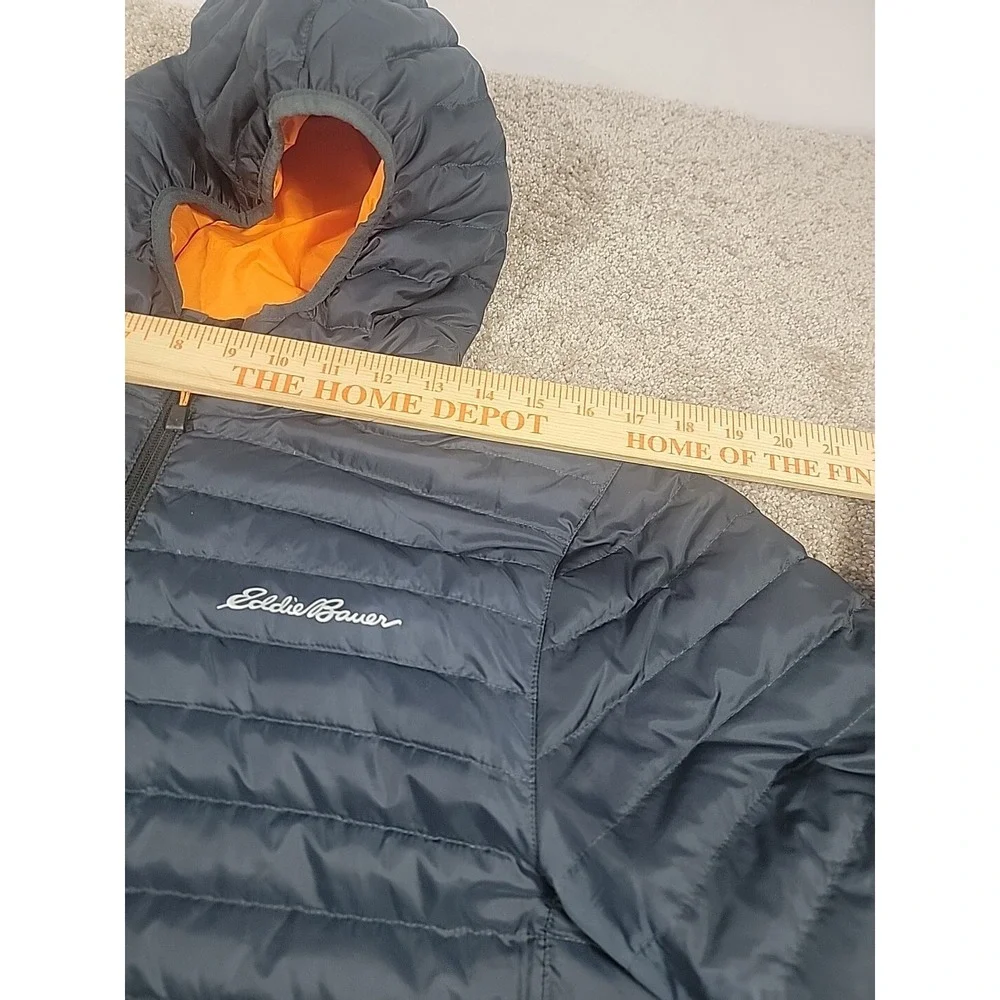 Eddie Bauer EB700 Puffer Down Jacket Mens Small Black Hooded Full Zip Outdoor - Picture 4 of 9